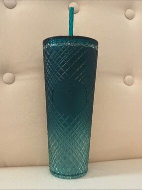 Starbucks Teal Ombré Diamond-Pattern Reusable Venti Tumbler with Straw 24oz